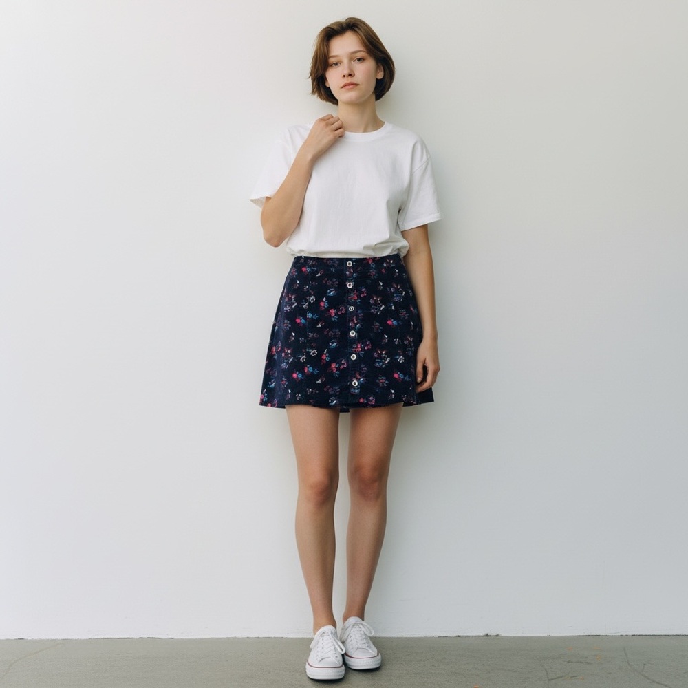 Hollister Velvet Skirt Button Front Pull-On Stretch Floral Print 5